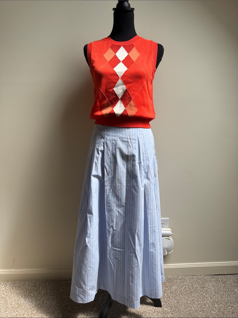 ZARA Orange sweater vest with matching Pinstripe Maxi Skirt NWT